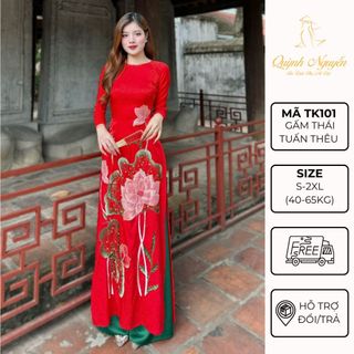 Áo dài thêu áo dài quỳnh nguyễn áo dài nữ thiết kế lụa vân gỗ thêu thủ công đính kết tỉ mỉ mã tk101