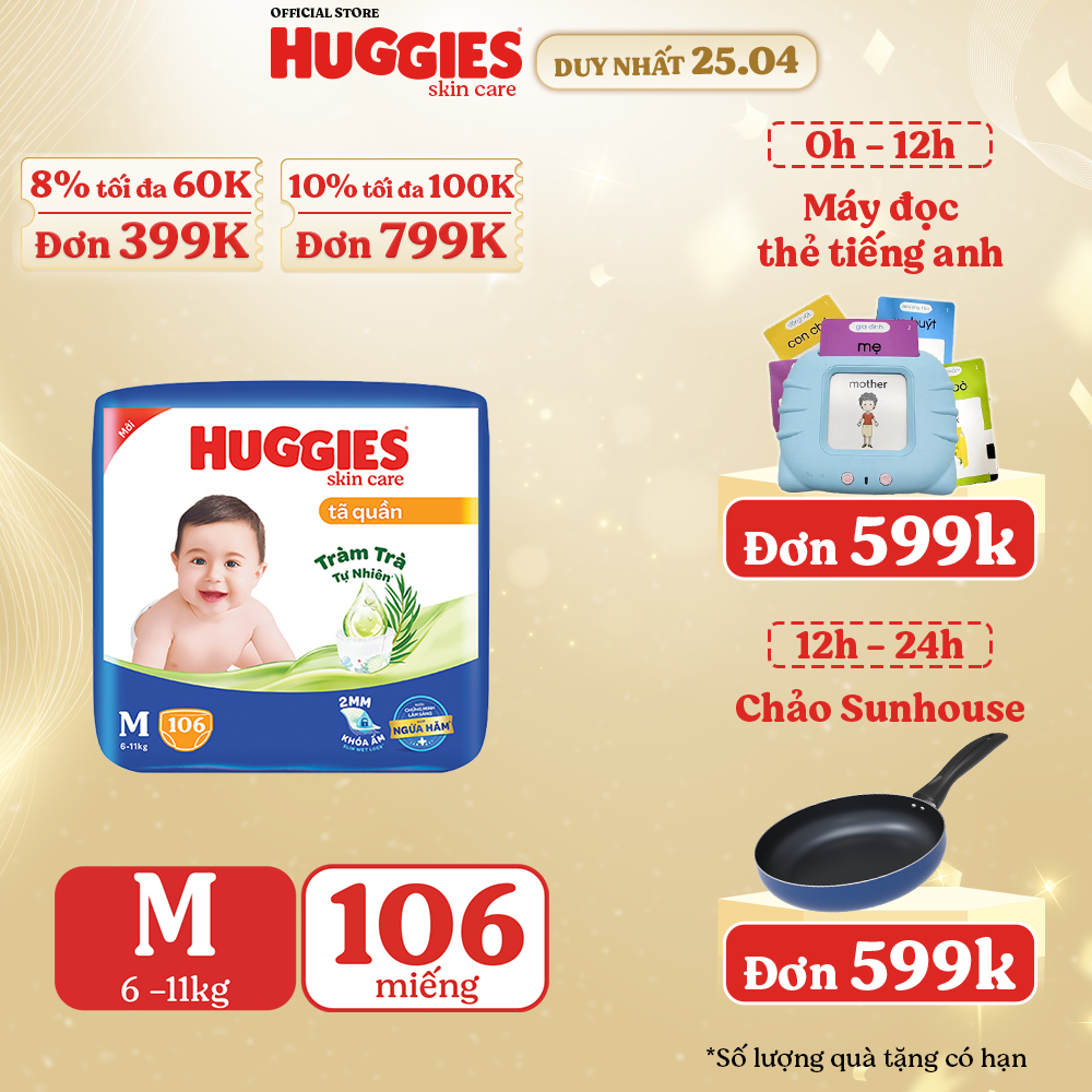 Tã quần Huggies Skincare Mega Jumbo M106/L96+8/XL84+4/XXL76+4