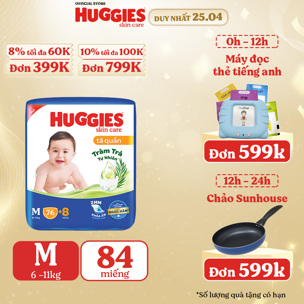 Tã quần Huggies Skincare Super Jumbo M76+8/L68/XL60/XXL54