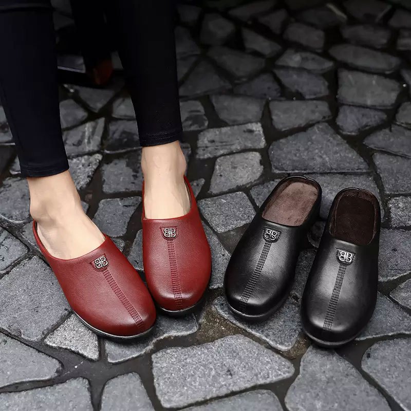 Sục da nữ - giày lười hở gót thời trang, siêu êm, chống trơn trượt, phụ nữ trung niên LIG010-LIG085