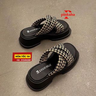 Dép nữ đế xuồng cao cấp quai chéo đế cao 6cm pinkaha dx01
