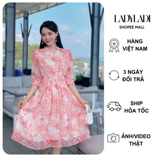 Đầm hoa tay lỡ LADYLADI dài qua gối, đi làm, đi chơi, đi du lịch DA230
