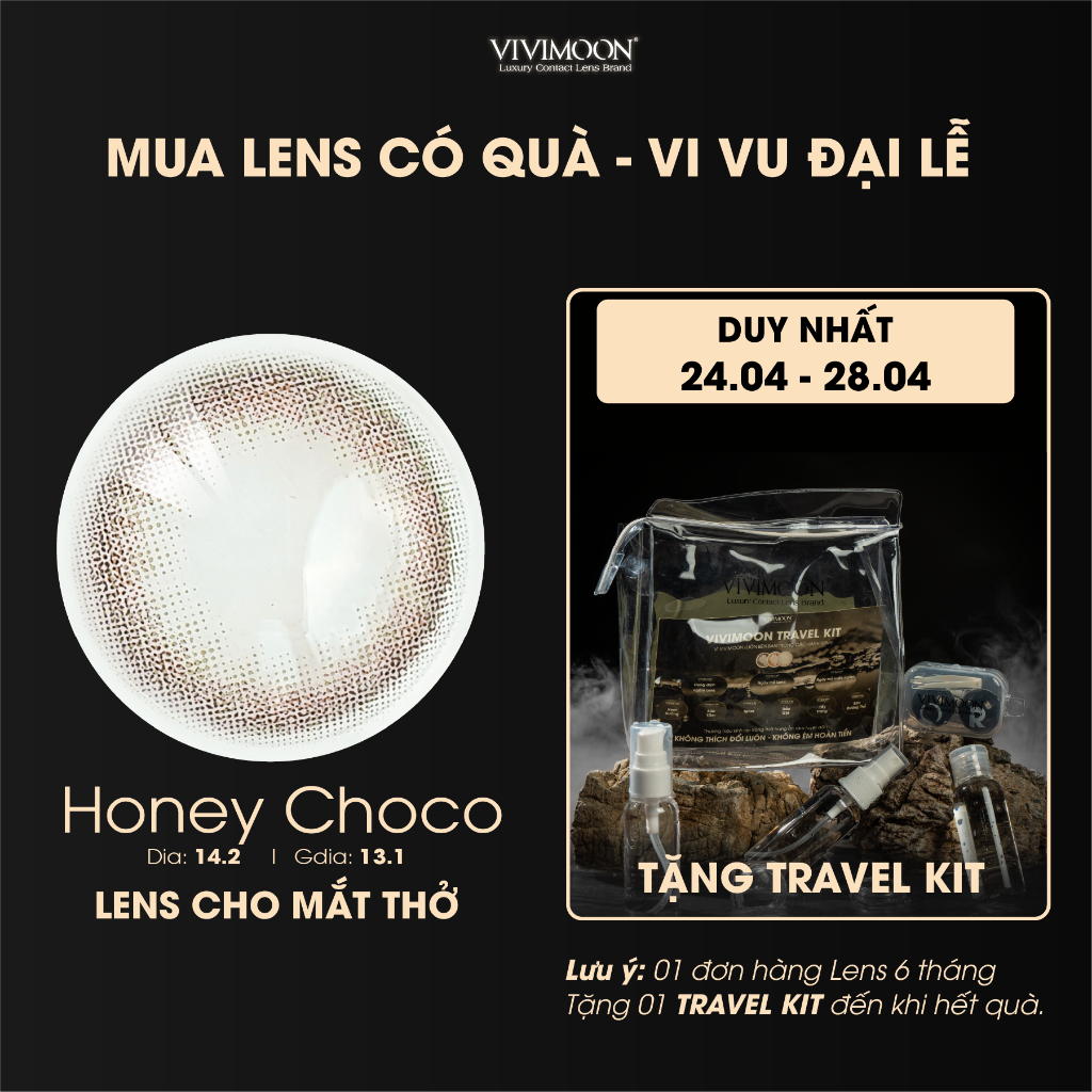 Lens cận VIVIMOON cho mắt thở màu nâu tự nhiên Honey Choco Giá 1 đôi