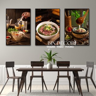 Tranh treo tường tráng gương trang trí decor quán phở bò 2 bo viền kèm đinh treo