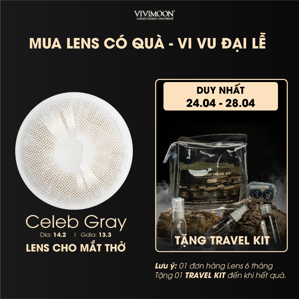 Kính áp tròng cận VIVIMOON cận xám tây cho mắt thở Celeb Gray