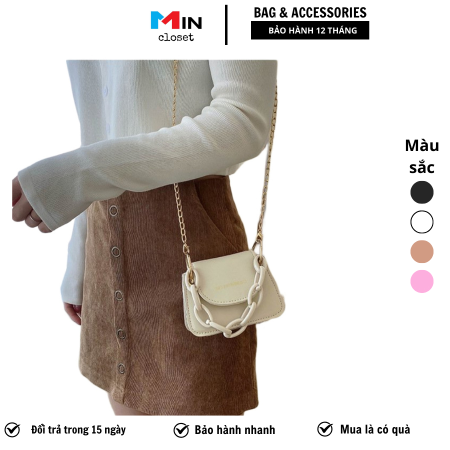 Túi Đeo Chéo, Túi Xách Nữ Mini Dây Phối Xích Sang Chảnh Mincloset Td18