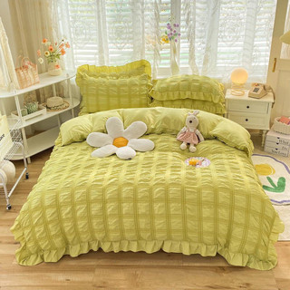 [ Siêu Sale] Chăn Ga Gối Cotton Đũi Mây Viền Bèo (set 4 món)