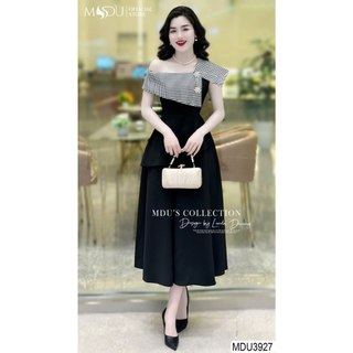  MDU3927 Váy thiết kế thanh lịch và sang trọng với chất Mango Ý phối cổ text Hàn cài khuy đá cao cấp.