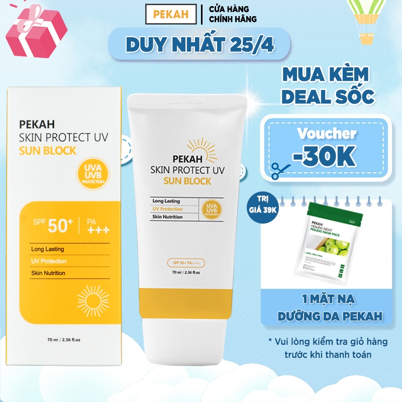 Kem chống nắng vật lý PEKAH Hàn Quốc bảo vệ khỏi tia nâng tone nhẹ UV  Skin Protect UV Sun Block SPF 50+ PA+++ 70ml