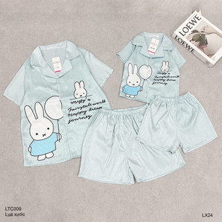 Set lụa đùi mẹ va bé - thỏ xanh