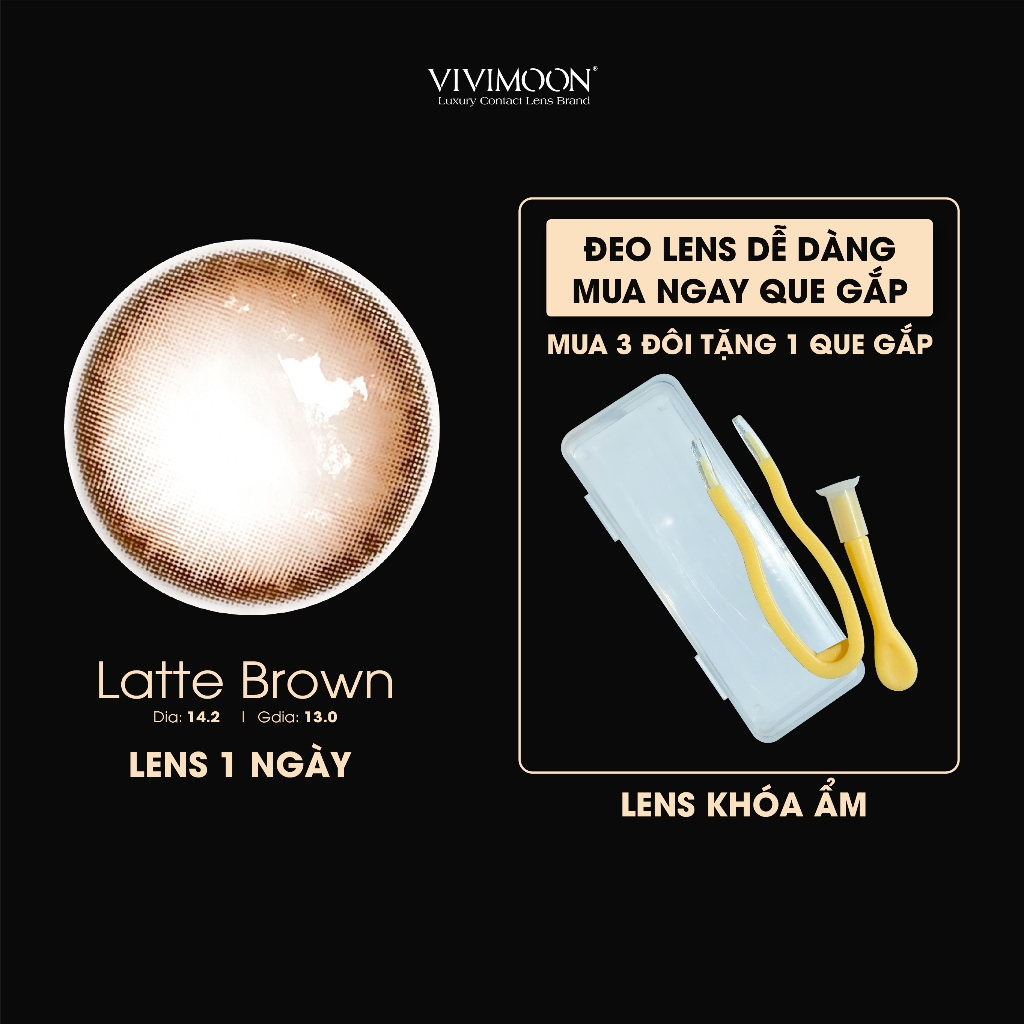 Lens cận 1 ngày màu nâu tự nhiên VIVIMOON khóa ẩm Latte Brown giá 1 chiếc