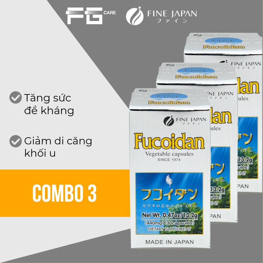 Combo 3 Tảo Okinawa Fucoidan Xanh Nhật Bản Hỗ Trợ Điều Trị Ung Thư - Fine Japan Fucoidan (Hộp 30 Viên)