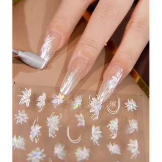 Stick dán mong tay hoa lụa 3d - phụ kiện làm nail