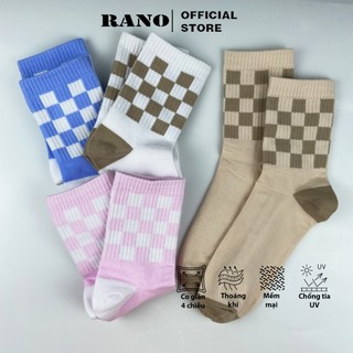  Tất vớ nam nữ cổ cao RANO thể thao trắng nâu hồng xanh sọc ca rô Unisex thời trang Hàn Quốc SOC_CARO 