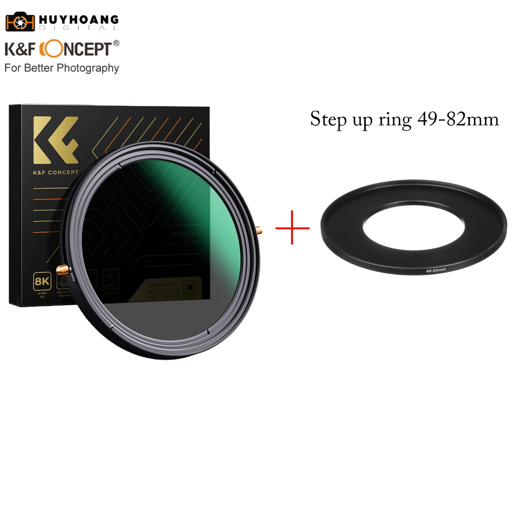 Kính lọc 2 in 1 CPL ND2-32 K&F CONCEPT Series Nano X- quay 8k, kháng nước, chống xước, chống bụi 82MM - 49