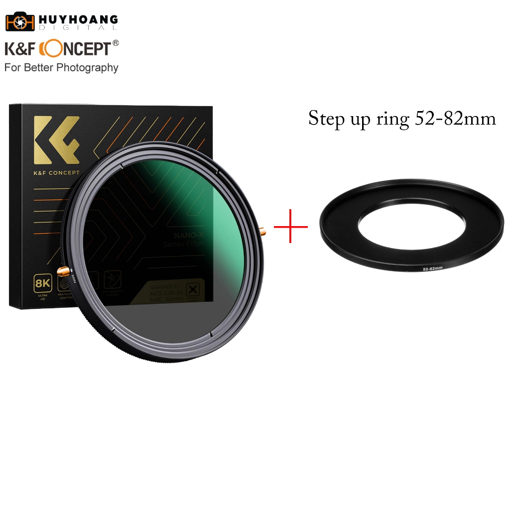 Kính lọc 2 in 1 CPL ND2-32 K&F CONCEPT Series Nano X- quay 8k, kháng nước, chống xước, chống bụi 82MM - 52