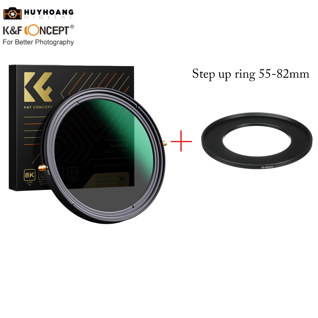 Kính lọc 2 in 1 CPL ND2-32 K&F CONCEPT Series Nano X- quay 8k, kháng nước, chống xước, chống bụi 82MM - 55