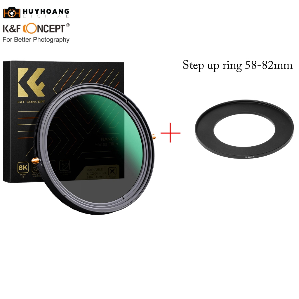 Kính lọc 2 in 1 CPL ND2-32 K&F CONCEPT Series Nano X- quay 8k, kháng nước, chống xước, chống bụi 82MM - 58