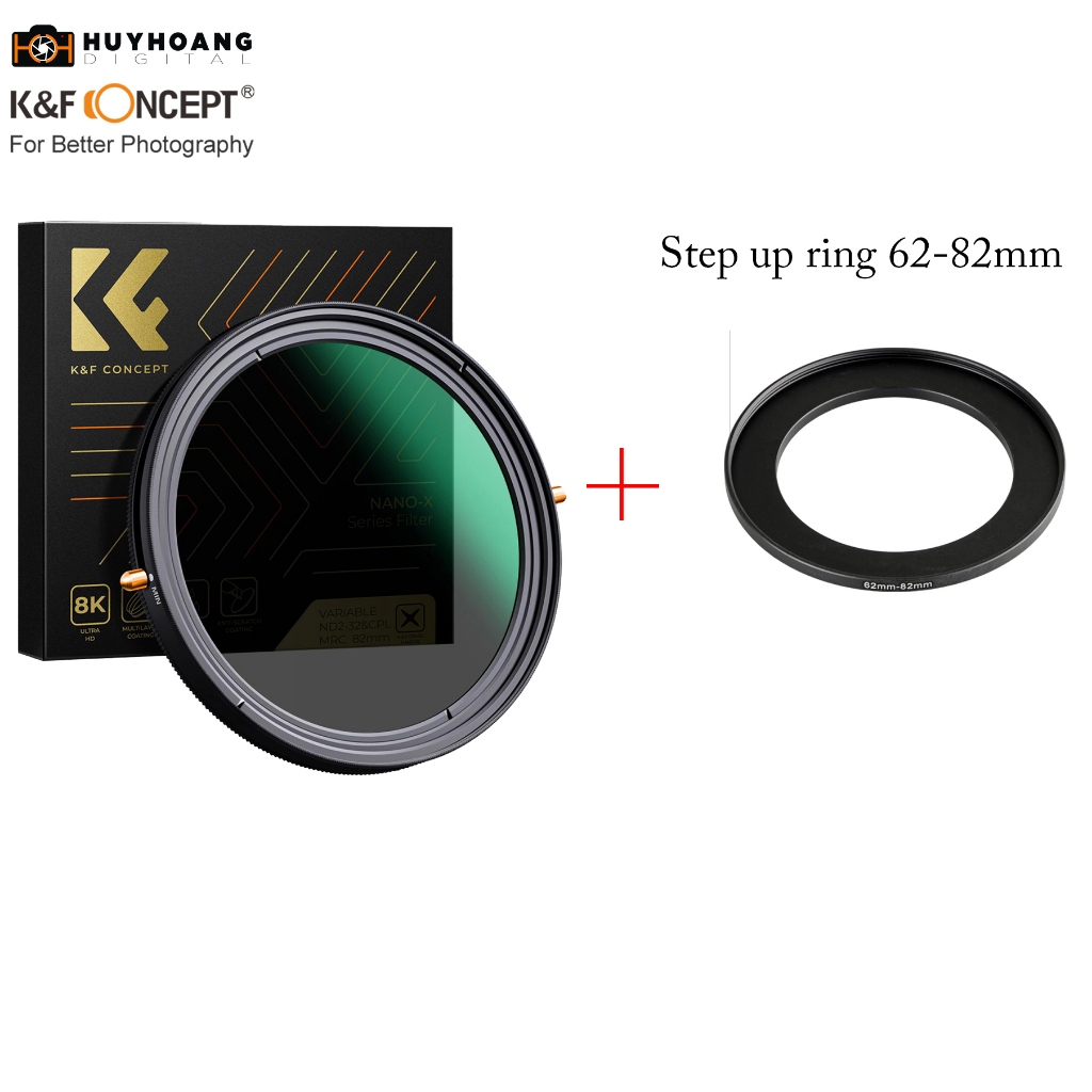 Kính lọc 2 in 1 CPL ND2-32 K&F CONCEPT Series Nano X- quay 8k, kháng nước, chống xước, chống bụi 82MM - 62