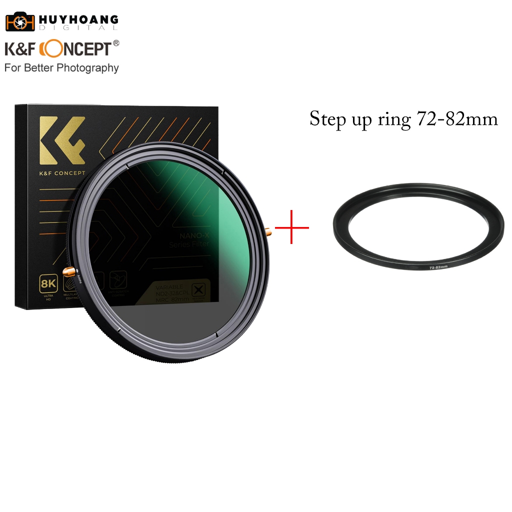 Kính lọc 2 in 1 CPL ND2-32 K&F CONCEPT Series Nano X- quay 8k, kháng nước, chống xước, chống bụi 82MM - 72