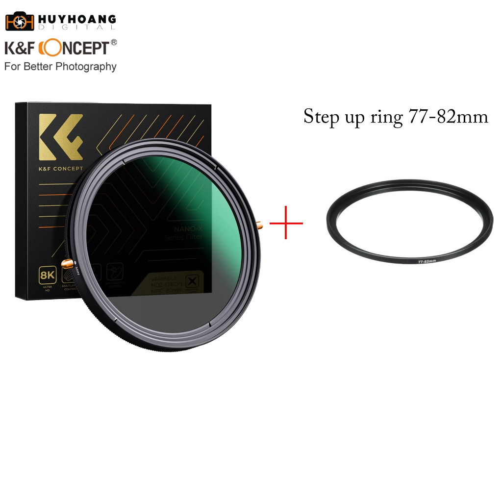 Kính lọc 2 in 1 CPL ND2-32 K&F CONCEPT Series Nano X- quay 8k, kháng nước, chống xước, chống bụi 82MM - 77