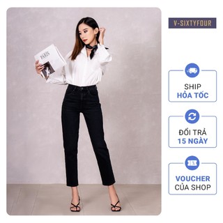  Quần Jeans Nữ Dáng Màu Đen Dáng Lưng Cao V-SIXTYFOUR V64 223WD2087F1090
