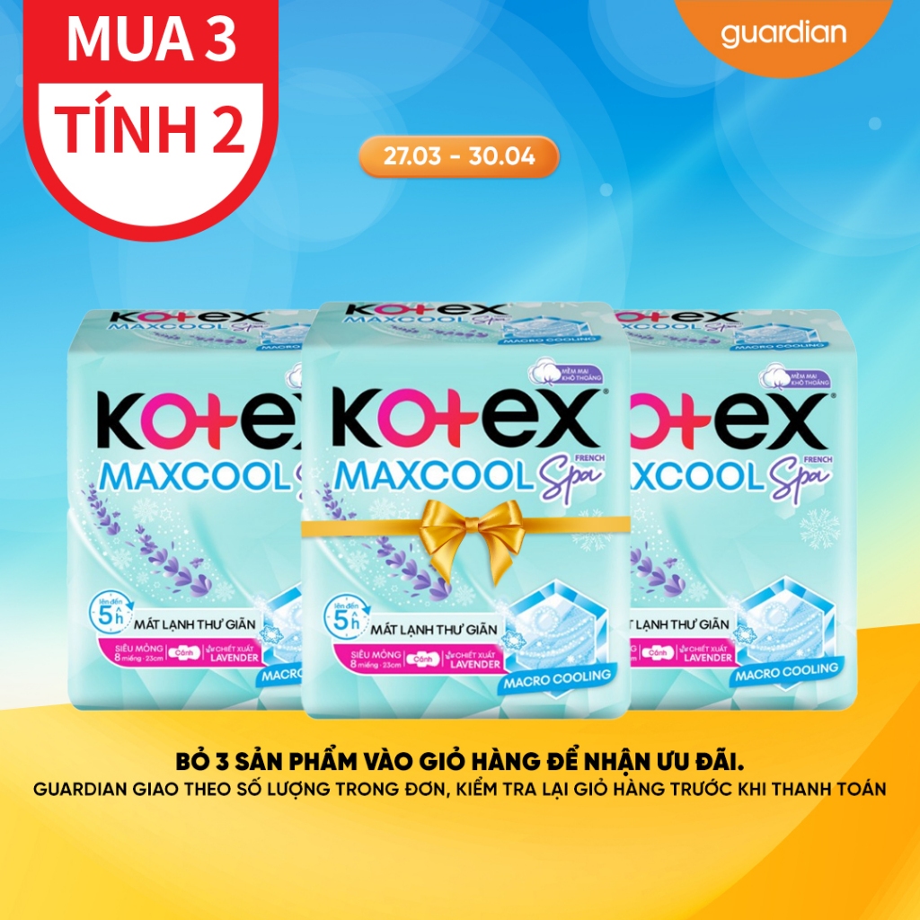 Băng vệ sinh Kotex Max Cool French Spa 23cm 8 miếng Có Cánh