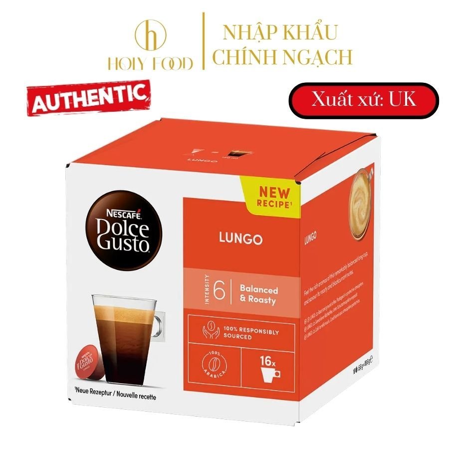 Cà phê viên nén vị Lungo Nescafe dành cho máy Dolce Gusto - Hộp 16 viên - Chính Hãng Anh