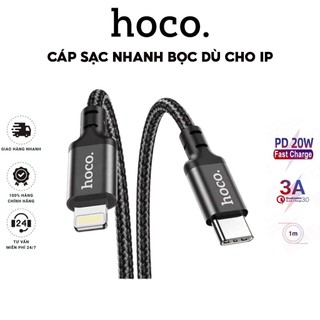 Cáp Sạc Nhanh PD 20W Hoco Dây Bọc Dù Siêu Bền Cho IP 7-8-X-11-12-13-14-Pro-Plus-Promax - Truyền Dữ Liệu Siêu Nhanh