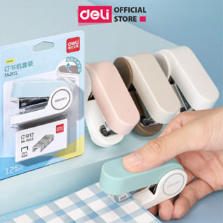 Dập ghim học sinh văn phòng mini Deli 25 trang, Ghim bấm giấy số 12 màu pastel dễ thương, nhỏ gọn, tiện lợi - Tặng ghim