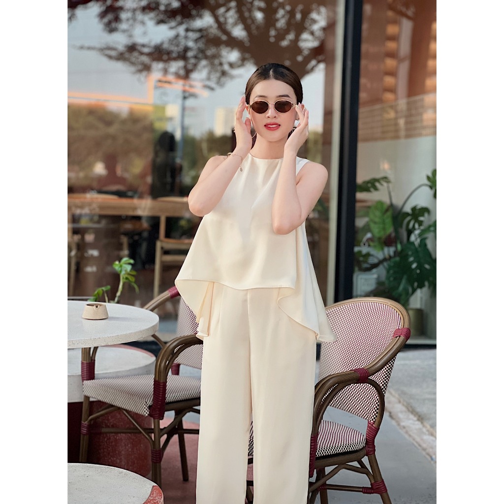 Set đồ nữ form suông kiểu mulet+ quần suông lưng sau thun ( Chất lụa Tô Châu )