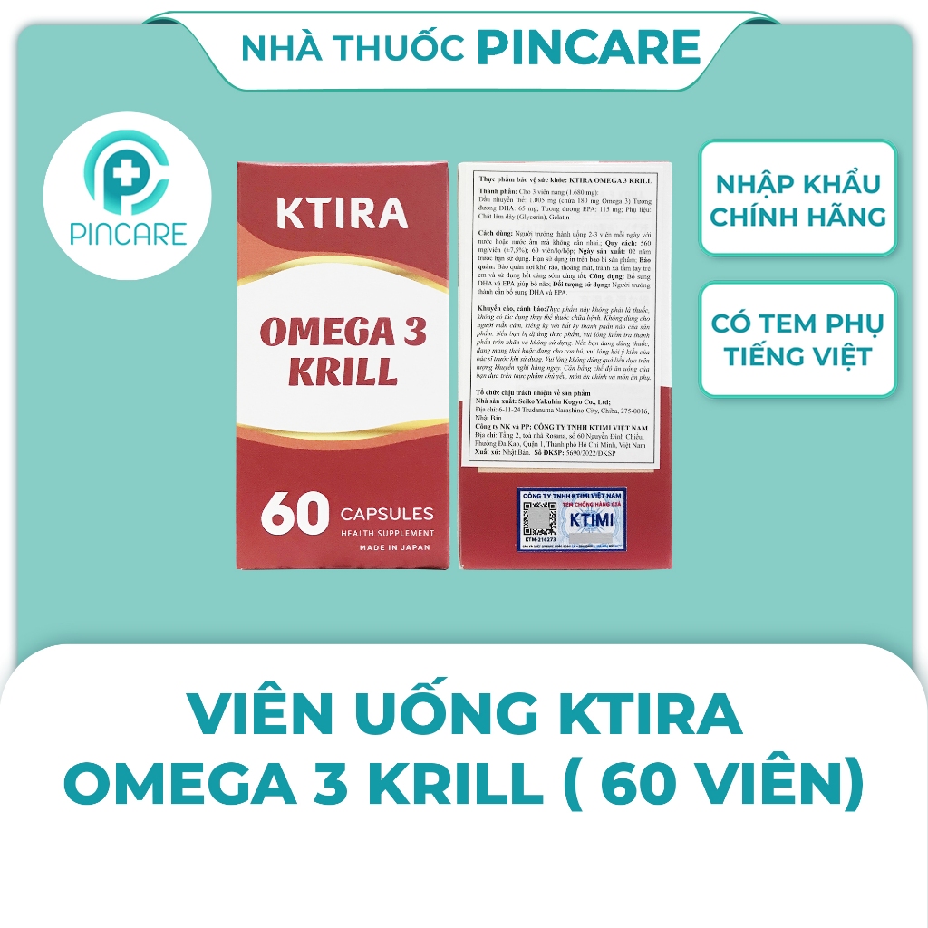 Viên uống KTIRA OMEGA 3 KRILL dầu nhuyễn thể 60 viên - Nhà Thuốc Pincare