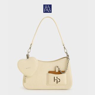 [TẶNG VÍ TIM] Túi Đeo Vai Hobo Đáy Vuông Love Charm Beige Sz 23 HAPAS - TDV240358
