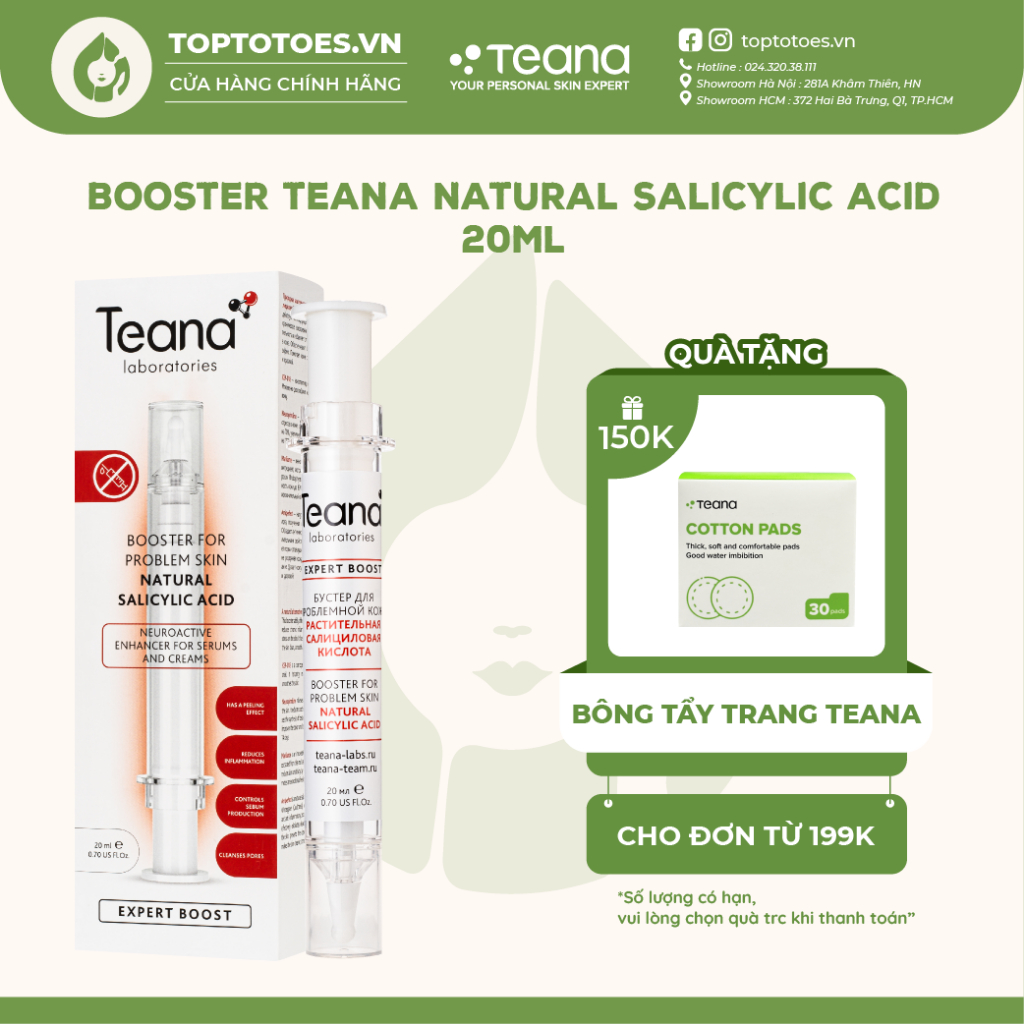 Booster Teana Natural Salicylic Acid 20ml làm sạch sâu lỗ chân lông, se cồi, ngừa và giảm mụn, cải thiện tone da