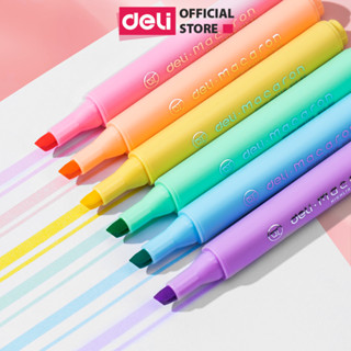  Set 6 bút highlight đánh dấu màu pastel xinh xắn Deli - Bút đánh dấu nhớ dòng bút dạ quang đầu vát tiện lợi trang trí vở 