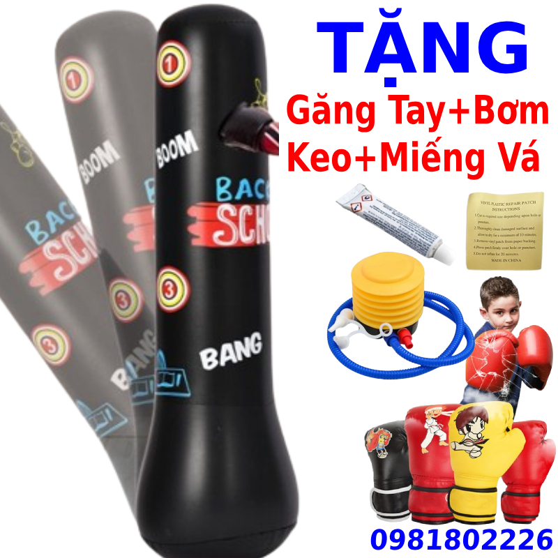 Bao trụ hơi đấm bốc boxing phiên bản 5.0 - bao cát đấm bốc boxing trẻ em bơm hơi, dụng cụ tập boxing tại nhà dành cho bé