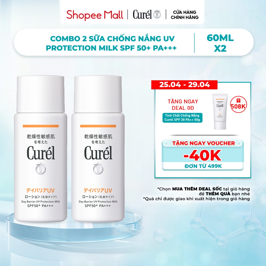 Combo 2 Sữa chống nắng Curél UV Protection Milk SPF 50+ PA+++ 60ml