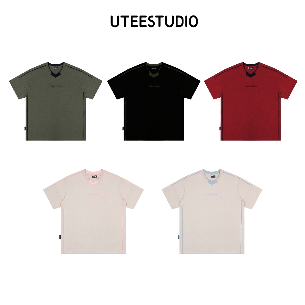 Áo Thun U.TEE STUDIO Phối Line Hai Cổ Tim Tee 5 Màu Áo Thun Unisex Nam Nữ