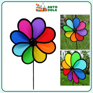 Chong chóng vải cầu vồng 2 tầng 8 cánh đường kính 50&30 cm, chong chóng 7 màu