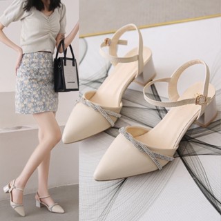 Giày cao gót vuông 5p bít mũi da mềm dây xoàn mảnh xoắn mũi chân - BM110 kèm video