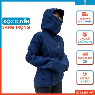 Áo khoác chống nắng nữ AJHT01 vải jean cotton dày dặn có mũ che và túi áo trong H&T FASHION