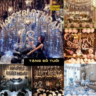  THANH LÝ Set trang trí sinh nhật cho người lớn Decor bóng bay happy birthday lãng mạn Tặng đèn LED 