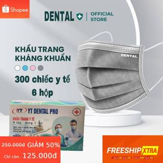 Thùng 300 cái (6 Hộp) khẩu trang y tế Dental Mask chính hãng 4 lớp kháng khuẩn chống tia UV chống bụi mịn xanh,xám,trắng