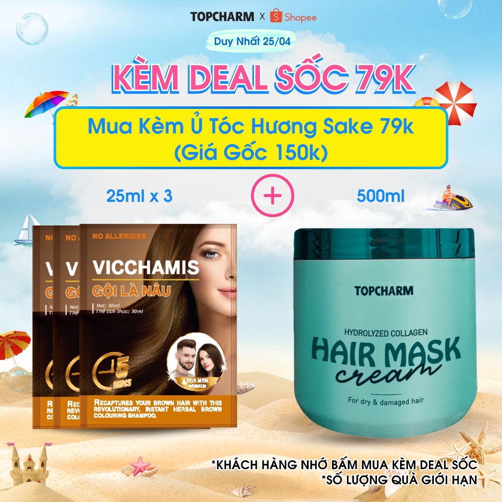 Dầu gội phủ bạc màu nâu thảo dược VICCHAMIS gói 30ml dầu gội dưỡng tóc mềm mượt chiết xuất nhân sâm [MUA 2 TẶNG 1]