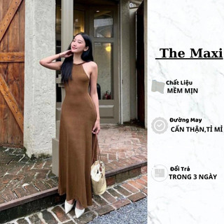Đầm yếm Body nâu xoè nhẹ tôn dáng Váy yếm Body dáng dài xoè nhẹ sang chảnh