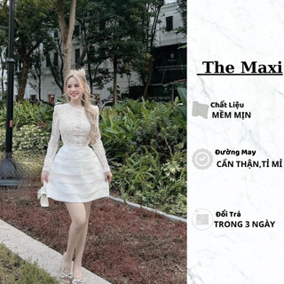 Đầm thiết kế phối ren tầng nhẹ nhàng tinh tế Váy thiết kế xoè tầng phối ren mới nhất