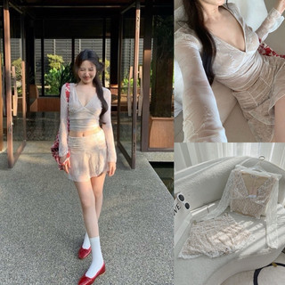 Đầm 2s đen phối nude nơ ngực đính ngọc