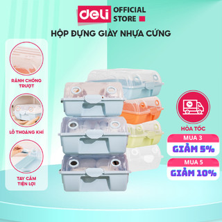  Hộp Đựng Giày Dép Nhựa Cứng Trong Suốt Có Nắp Deli Nhiều Màu-Size Có Thể Xếp Chồng Gọn