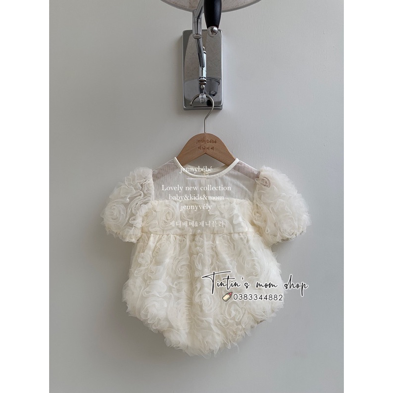 Body ren hoa hồng kem {jennybebe} cho bé gái thôi nôi 3-18M