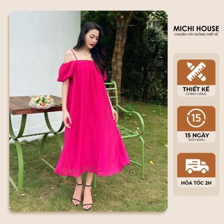 Đầm Suông Maxi MICHI House Váy Xuông Trễ Vai Đi Biển Dáng Dài Freesize V720